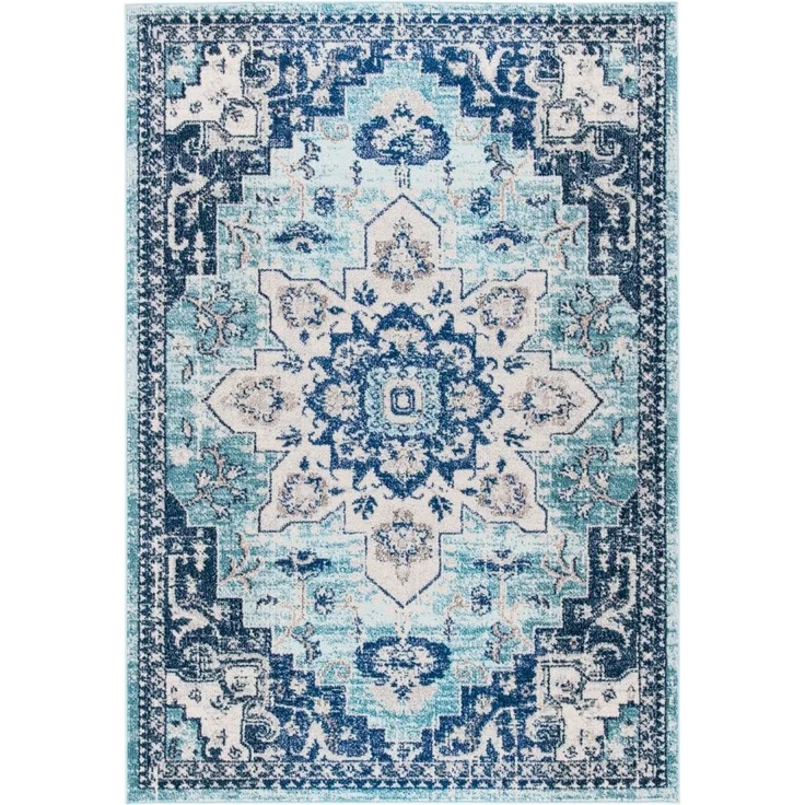 SAFAVIEH Boho Teppich für Wohnzimmer, Esszimmer, Schlafzimmer - Madison Collection, Kurzer Flor, Blaugrün und Marineblau, 91 X 152 cm