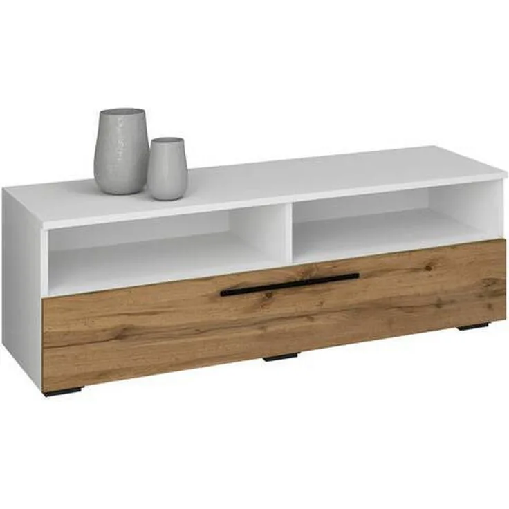 MID.YOU Lowboard, Weiß / Honigeiche, stehend, 115x39x40 cm, Metall, Klapptüren