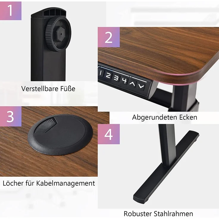 COSTWAY Elektrischer Stehschreibtisch h?henverstellbarer Schreibtisch Computertisch mit Memory-Steuerung 120x60x73-122cm Sitz-Steh-Schreibtisch für Zuhause & Büro Braun – Bild 5