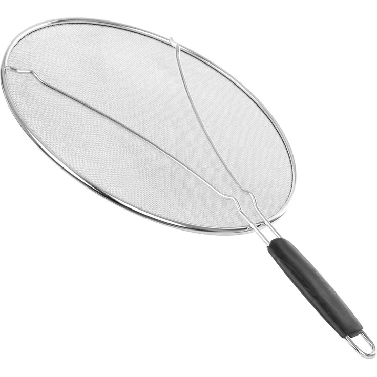 KADAX Pfannen Spritzschutz Ø 29 cm, Edelstahl Pfannenspritzschutz mit feinmaschigem Netz, Fettspritzschutz Deckel für Pfanne, Küchenhelfer gegen Ölspritze – Bild 6
