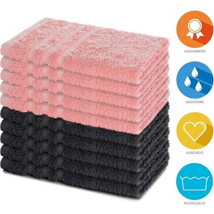 Lavea Gästehandtücher 30x50 cm, 10er Set Gästehandtuch, Elena-Frottee Handtuch, Gästetuch, (Set, 10-St), 500 g/m² Frottier, weich & saugstark, pflegeleicht – Bild 2