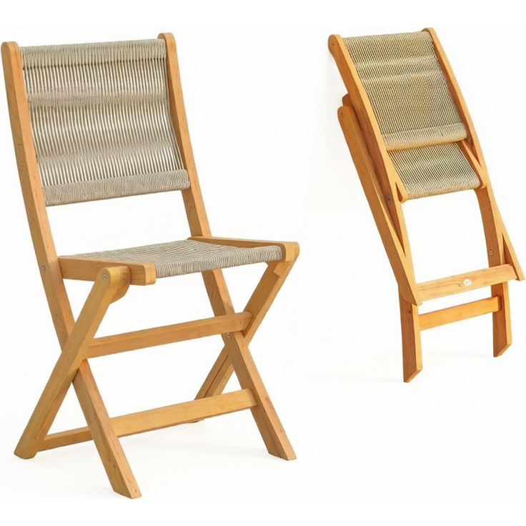 Gartenstuhl 48 x 55,5 x 88 cm, 2er-Set, klappbar, aus Akazienholz mit PP-Seil – Bild 4