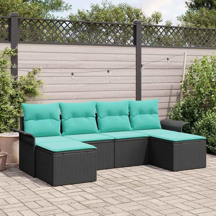 vidaXL Garten-Sofa-Set mit Kissen 6 pcs Schwarz Poly Rattan 3354145 – Bild 1