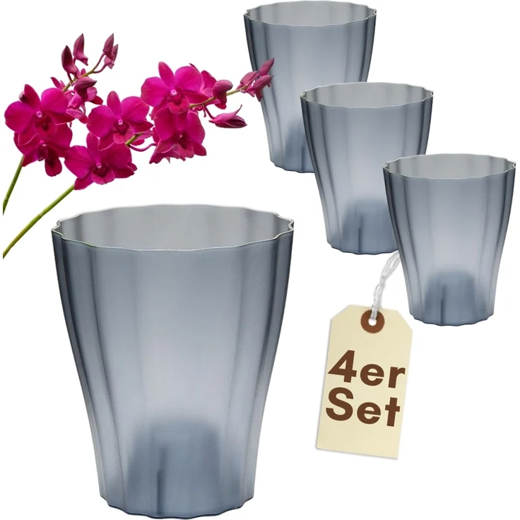 GarPet Blumentopf 4er Set Orchideentopf Transparent Orchideen Über Innen 16 rauchfarbig – Bild 1