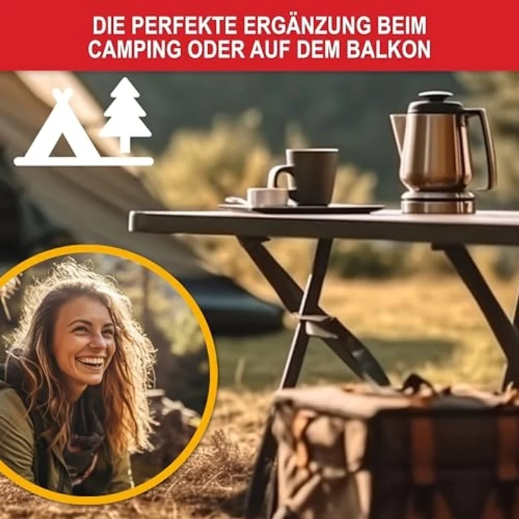 Onbest Balkontisch mit Holz Optik – klappbar – Campingtisch aus robustem Kunststoff – 80 kg Belastbarkeit – für Balkon, Garten & Terrasse – wetterfest – eckig – 56x61 cm – Bild 5
