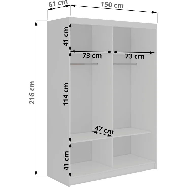 Schiebetürenschrank GRECJA 150 cm breite mit Spiegelfront und Dekor-Applikationen in Weiß, inkl. Kleiderstange & Einlegeböden - Weiß – Bild 5