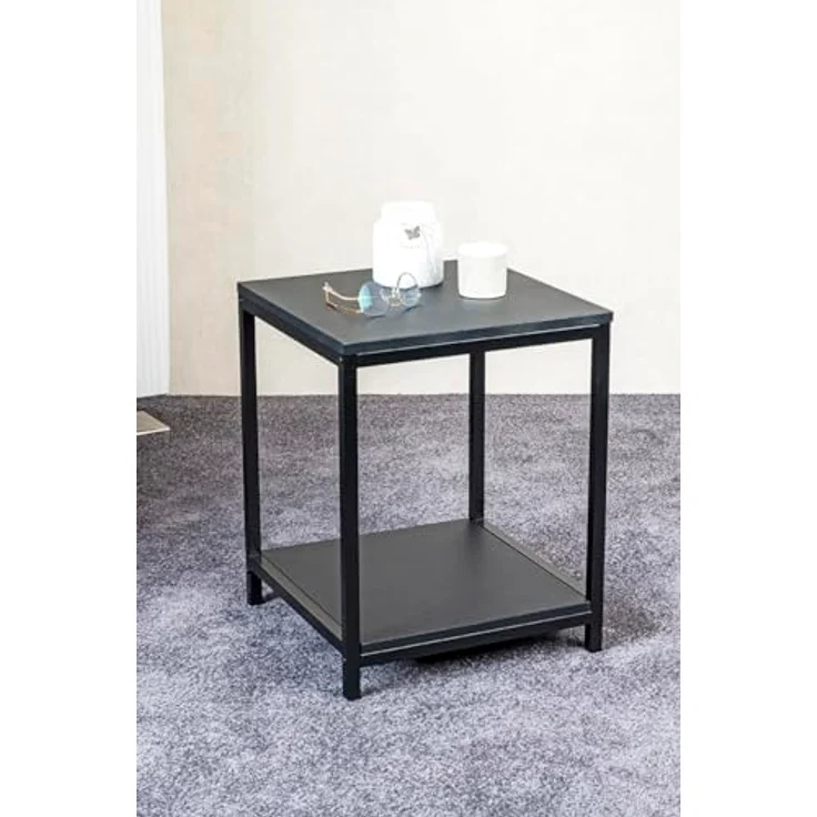 XXXL Beistelltisch, quadratisch, Schwarz, Metall und Holzwerkstoff, 40x50x40 cm, mit offenem Fach – Bild 2