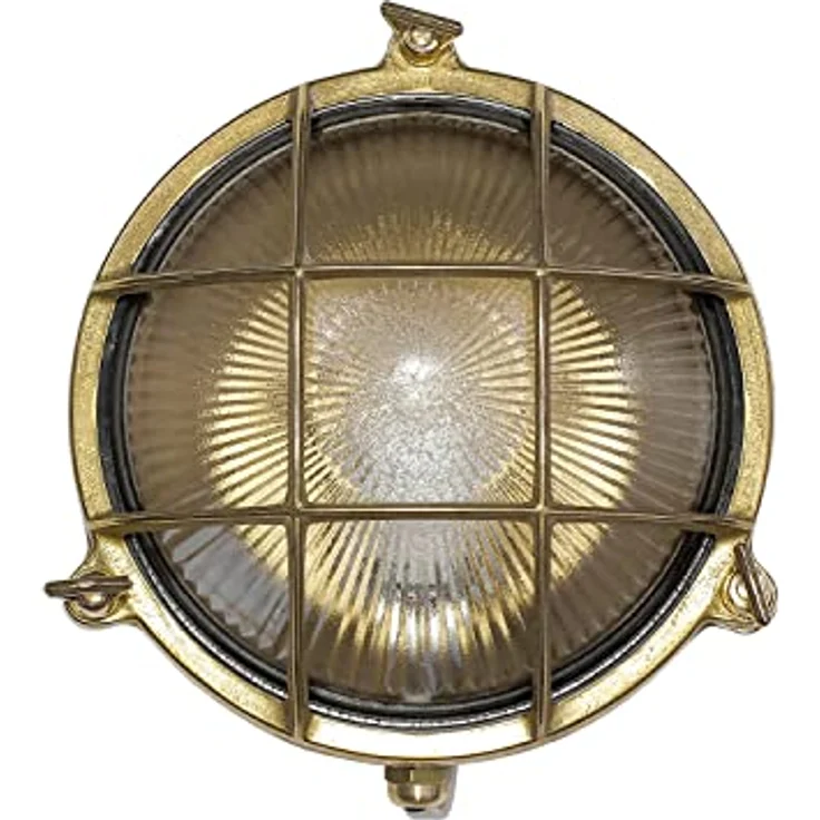 Licht-Erlebnisse SERIFOS, Maritime Wandlampe Außen aus Messing mit geriffeltem Glasschirm, IP64, Ø21 cm, E27 max. 18 W, rustikale Außenleuchte für Garten und Hauseingang – Bild 4