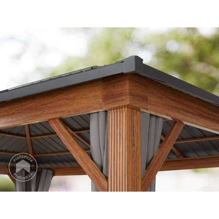 Gartenpavillon 4x4 m Holzoptik, Stahldach Hardtop 4 Seitenteile in grau – Bild 4