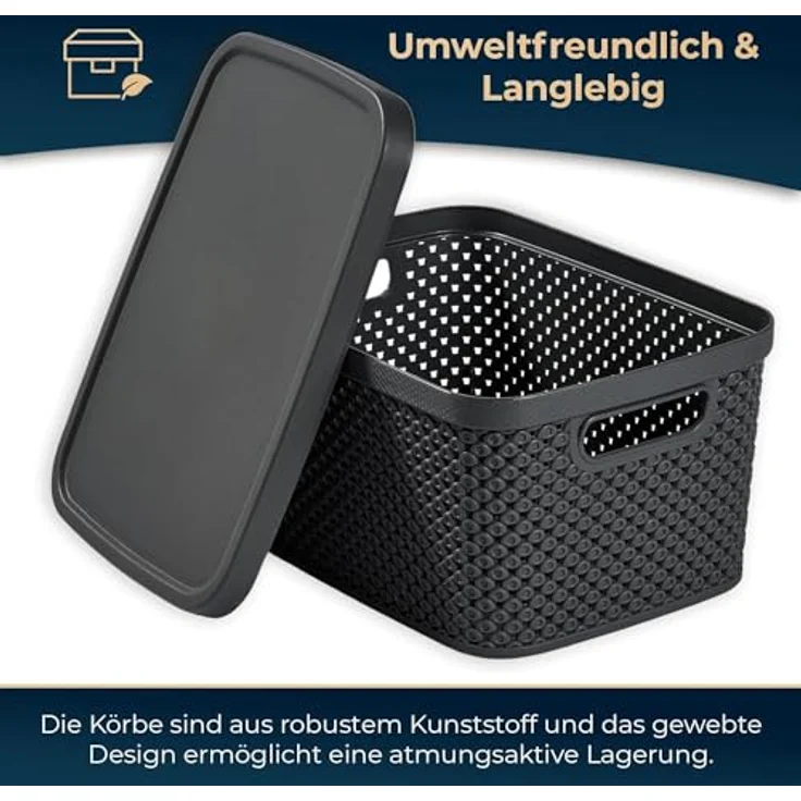 astor24 Aufbewahrungsbox 3er Set Aufbewahrungskorb mit Deckel Box Kiste Regalkorb Organizer (3er Set, 3er Set 13 Liter Aufbewahrungskörbe mit Deckel in aquamarin), erhältlich in 4 Größen und verschiedenen Farben – Bild 3