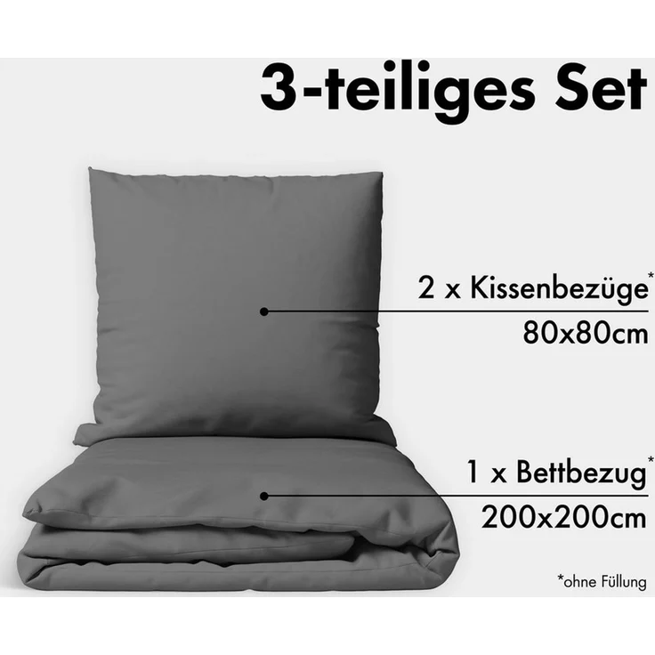 Jacobson Bettwäsche Set - 100% Baumwolle, Perkal, 3 teilig, Erhältlich in den Größen 135x200, 155x220, 200x200, 200x220, 240x220 – Bild 2