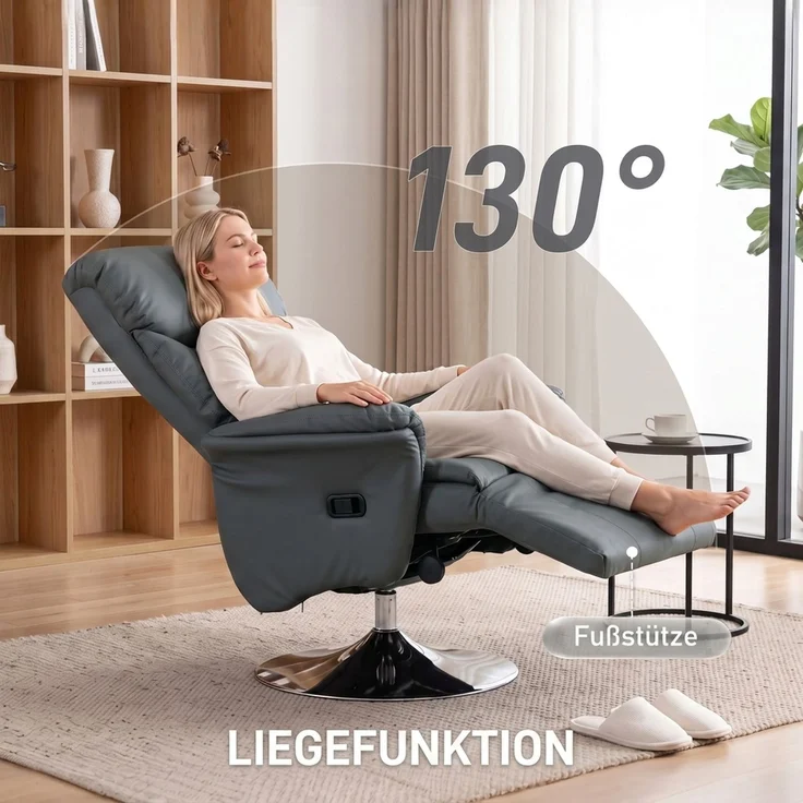MELAYR, Relaxsessel, Liegefunktion, Lederoptik, Fußstütze, bis 120 kg, 78 x 80 x 109 cm, Grau – Bild 6