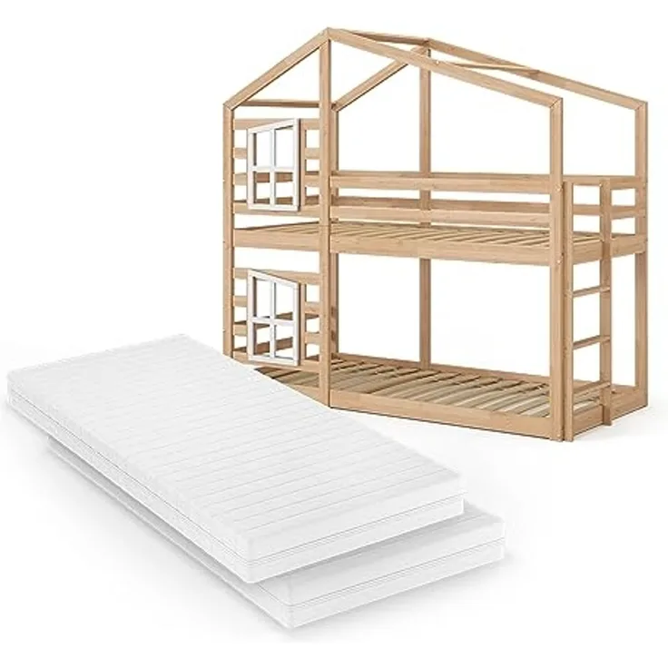 Etagenbett Maja Braun 90x200 cm mit 2 Matratzen Vitalispa