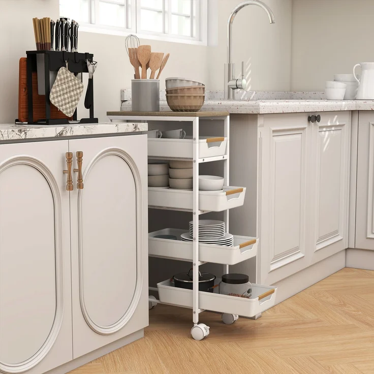 HOMCOM Küchenwagen, Metall, Kunststoff, Weiß, 39,5L x 24B x 82H cm – Bild 6