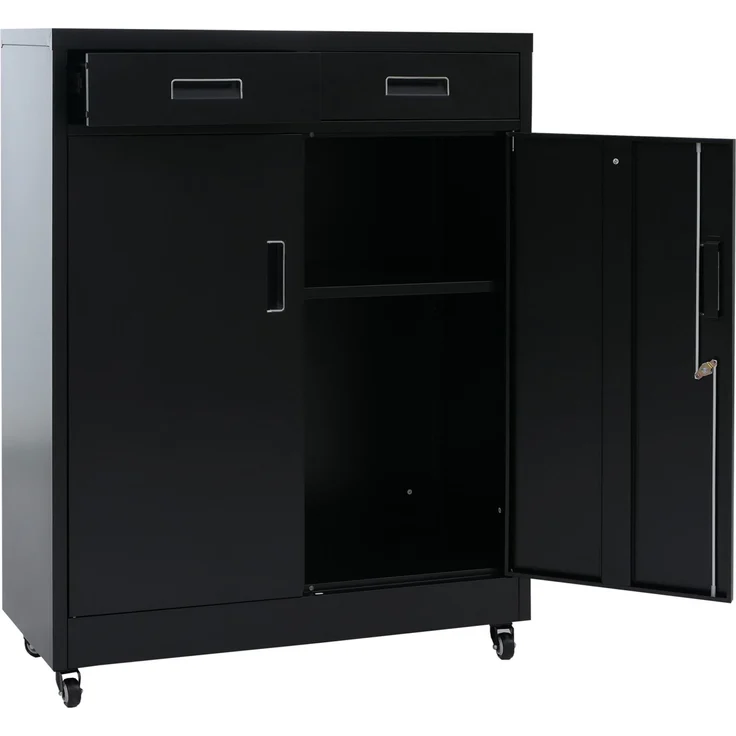 Aktenschrank HWC-O89, Stahlschrank Büroschrank, Rollen Türen Schubladen abschließbar Metall 116x90x40cm ~ schwarz – Bild 8