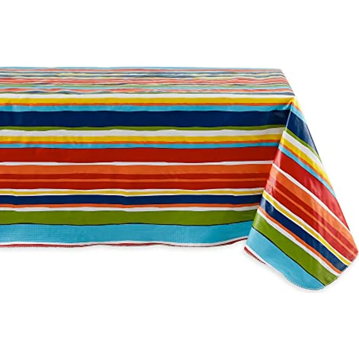DII Vinyl Tabletop Collection Tischdecke, auslaufsicher, Flanellrückseite, rechteckig, 60x102, Sommerstreifen – Bild 2