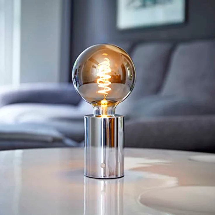 Northpoint LED Akku Tischlampe Edison Style, 2000mAh Touch Dimmer, chrom mit dunkler Glühbirne – Bild 3