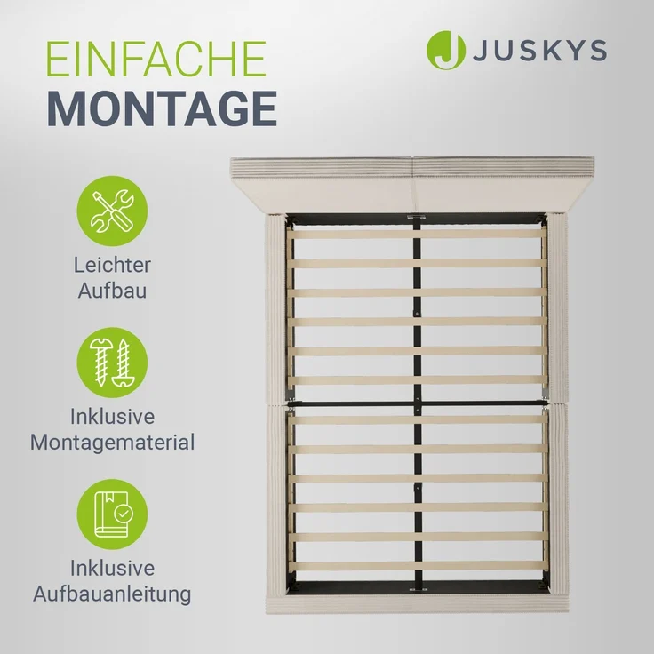 Juskys Polsterbett Salerno 140 x 200 cm – Cord Beige, modernes Bett mit Kopf- & Fußteil, stabilem Holz- & Metallrahmen, Lattenrost, 500 kg Tragkraft – Bild 7