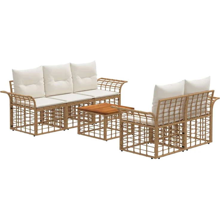 vidaXL Outdoor-Sofagarnitur 6 stk. Natürlich und Cremweiß 3437642 – Bild 2