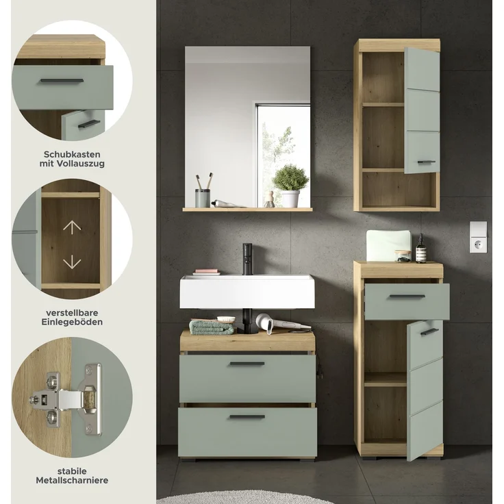 Xonox Scout Badkombination (B/H/T: 112x191x34 cm) in Salbei und Artisan Eiche Nachbildung – Bild 9