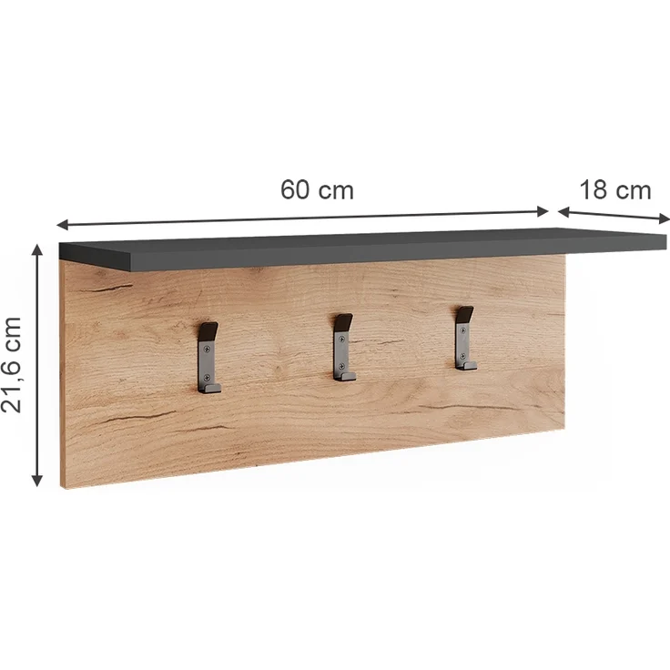 Garderobe mit Hutablage Orlando Anthrazit/Goldkraft Eiche 60 x 21.6 cm Vicco – Bild 2