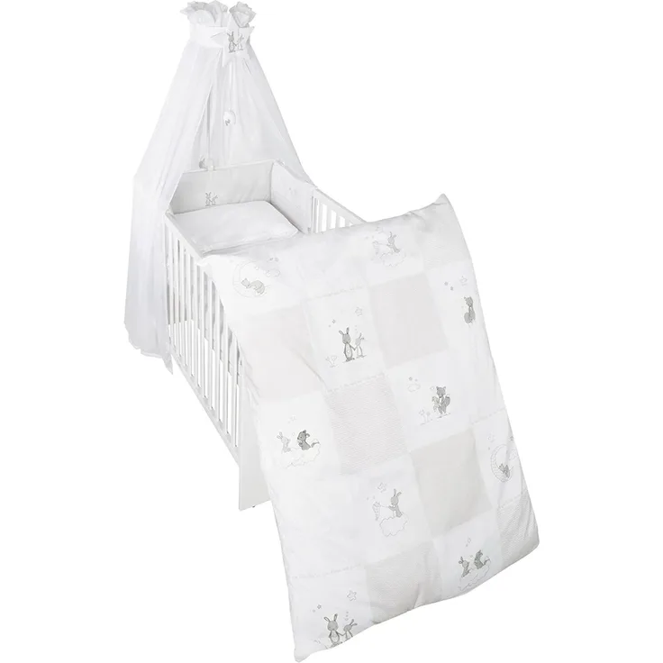 roba Kinder-Bettgarnitur 'Fox & Bunny' 4-teilig - Bettwäsche 100 x 135 - Nestchen - Himmel