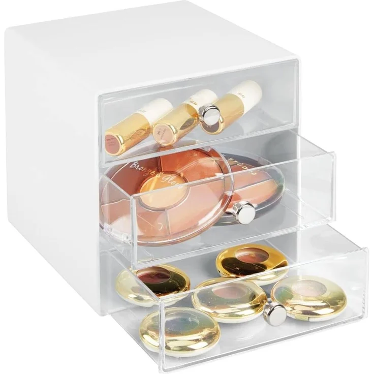 Organizer Schubladenbox Aufbewahrungsbox 3 Schubladen mDesign transparent/weiß – Bild 5