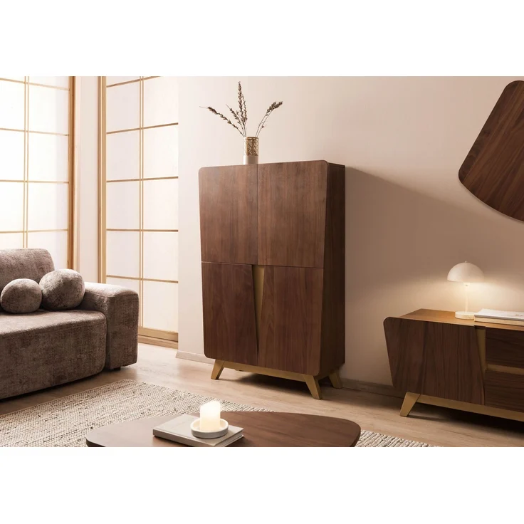 Highboard Nussbaum-Echtholzfurnier 100x40x145 braun lackiert BUTTERFLY #105 – Bild 3