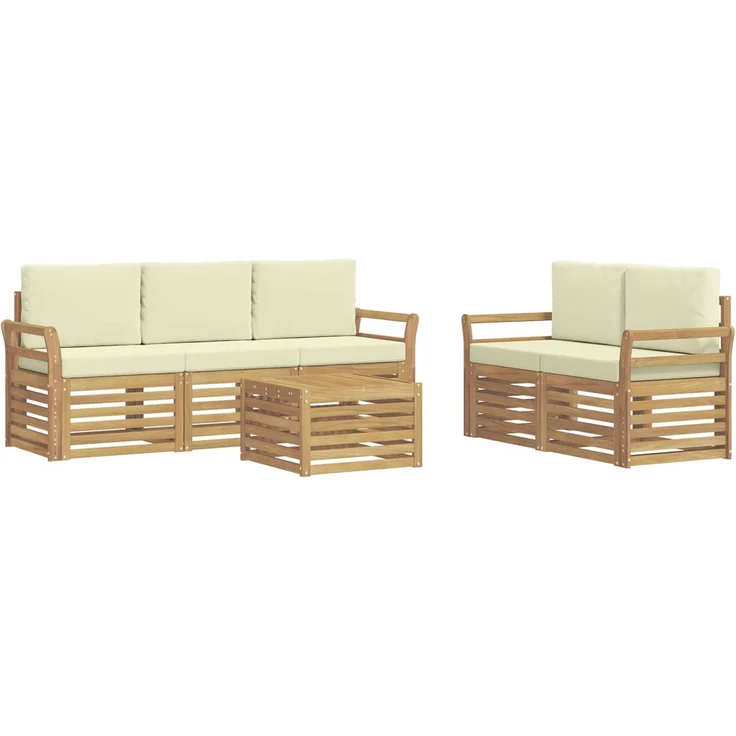 vidaXL Outdoor-Sofagarnitur 6 stk. 5-Sitzer Weiß und Creme Polyester 3391395 – Bild 2