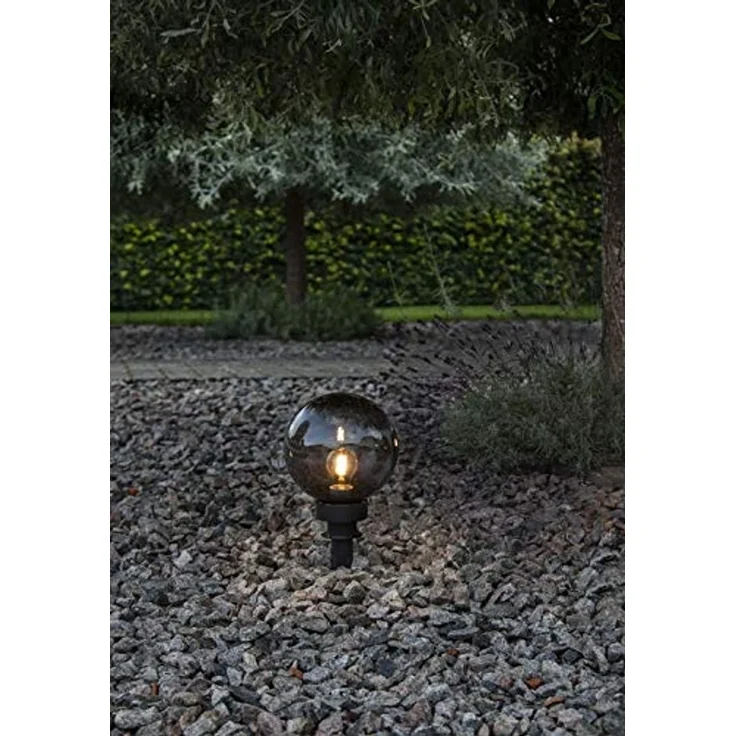 Kleine Outdoor-Kugelleuchte ,Orby' mit Erdspieß, E27, rauchgrau, Ø 20cm – Bild 2