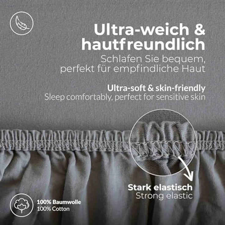 etérea Comfort Jersey Spannbettlaken Grau 180x200 cm - 200x200 cm – Bild 5