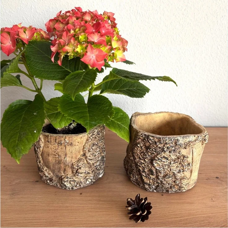 Online-Fuchs Blumentopf - 2er Set Blumentöpfe im Holzdesign für drinnen und draußen (aus Beton gegossen, realistische Holznachbildung), Deko Topf für Blumen, Pflanzen und Kräuter – Bild 3
