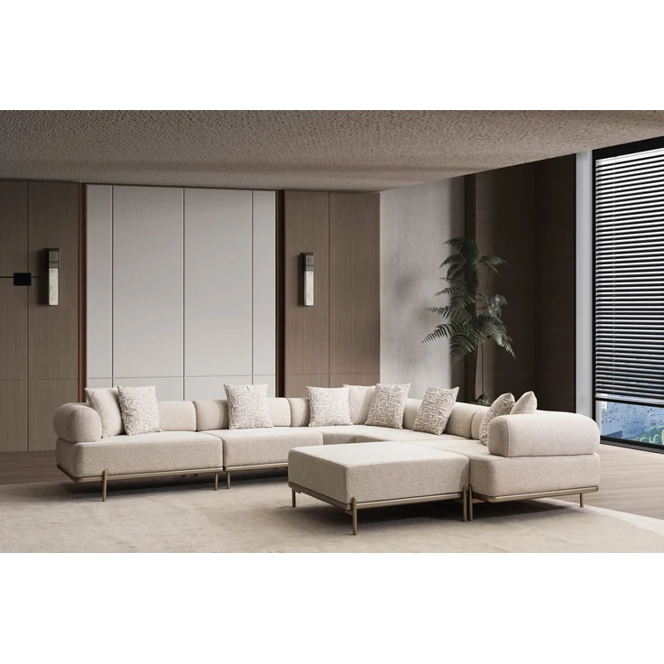 Ecksofa "Norella" mit Hocker-Beige – Bild 2