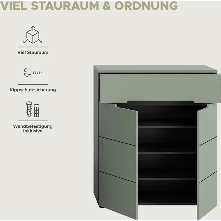 Garderobenkombination (B/H/T: 140x190x37 cm) in Smoke Green Nachbildung – Bild 9