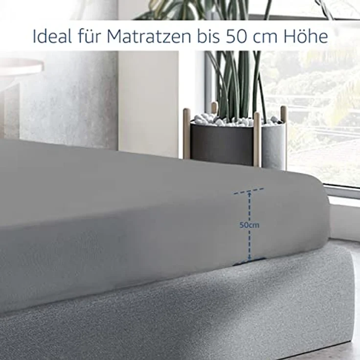 Amago - Spannbetttuch, 50 cm Steg, 100 prozent Baumwolle, 200x200 cm - Silber – Bild 6