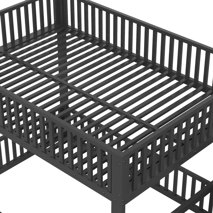 Etagenbett mit 1 Lattenrost, RGB LED-Streifen, Rausfallschutz und Tür, Treppe mit Regal, 140x200 cm, Kinderbett, Metallbett – Bild 10
