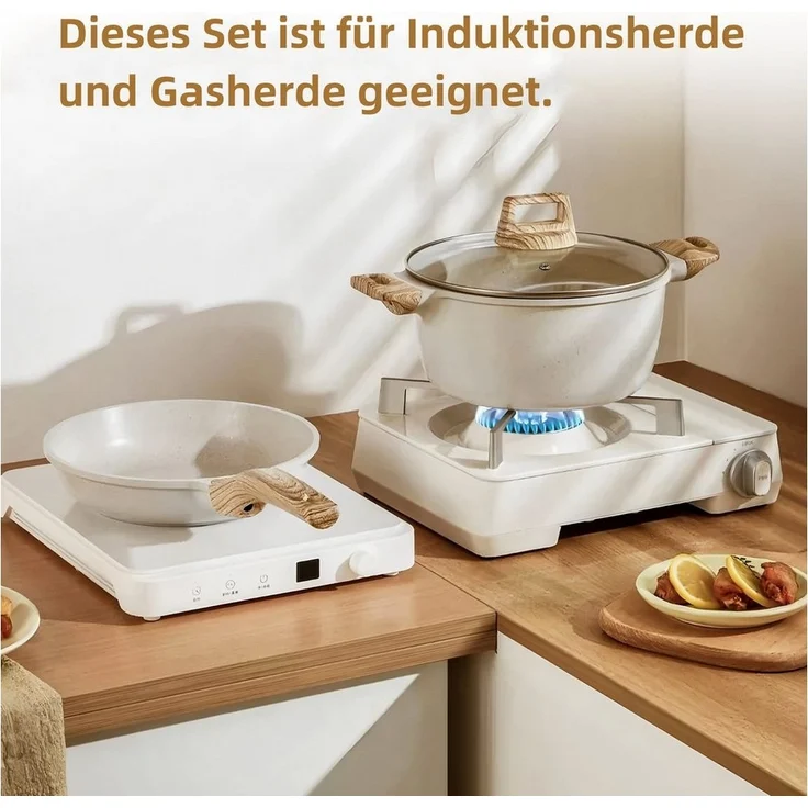 SEHAUSEU Pfannen-Set Topf-Set Kasserolle Bratpfanne Antihaft,weiß,11-tlg, (11-tlg) – Bild 3