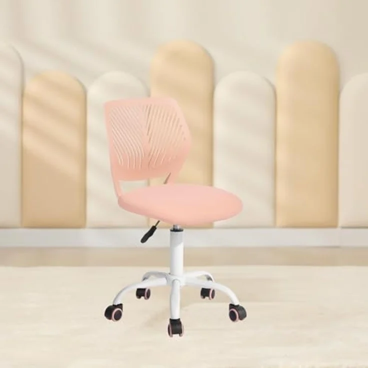 FurnitureR Kinder Schreibtischstuhl, Verstellbarer Höhendrehstuhl mit kleinem Loch Rückenlehne Design, geeignet für Kinderzimmer oder Arbeitszimmer, Rose – Bild 3
