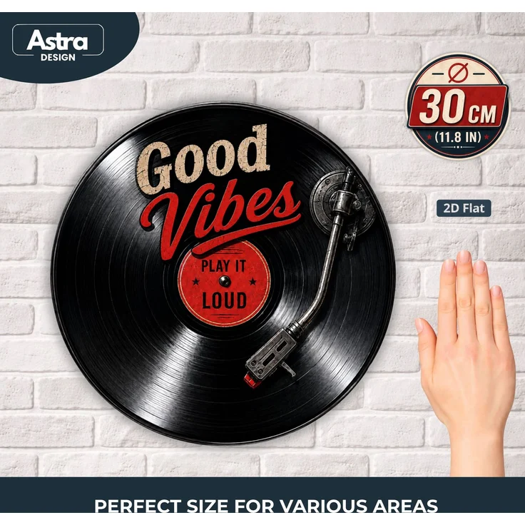 AstraDesign Blechschild Rund 30cm - Good Vibes Play It Loud Schallplatte Vinyl Deko – Metall – Mehrfarbig – RD0002 – Bild 3