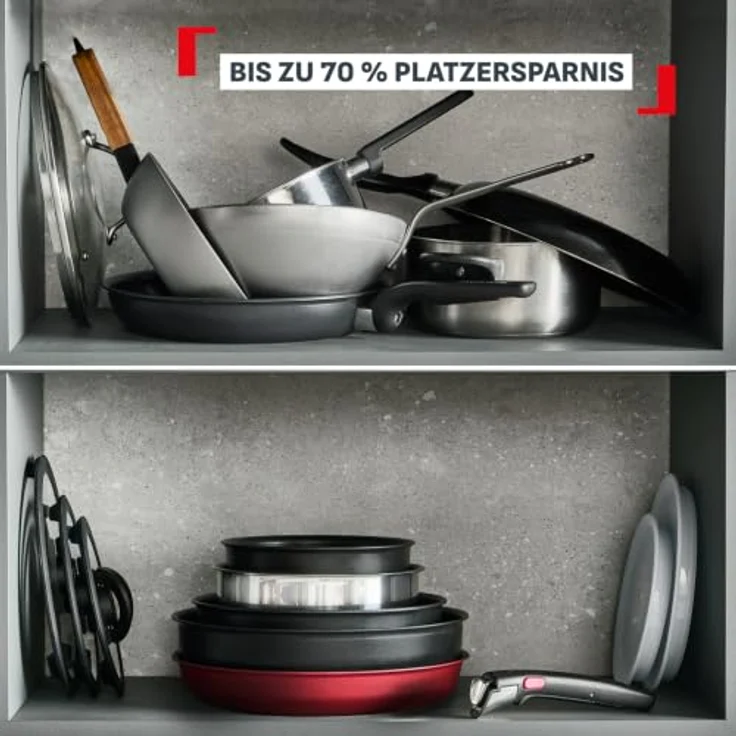 Tefal Ingenio Comfort Max 3-tlg. Pfannen-Set, Titanium Antihaftversiegelung, stapelbar, platzsparend, Thermo-Signal, für alle Herdarten, sicherer Griff, mühelose Reinigung, Edelstahl, L966S344 – Bild 4