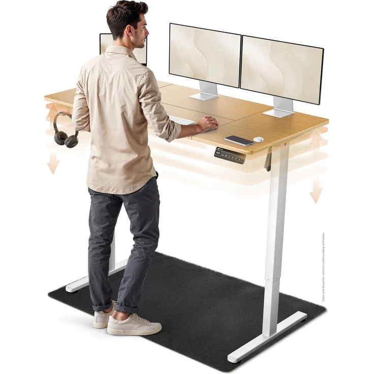 LUTIVO Foxtrot, Höhenverstellbarer Schreibtisch Elektrisch, Memory-Funktion und Kabelmanagement, 120 x 60 cm, Weiß/Holz – Bild 3