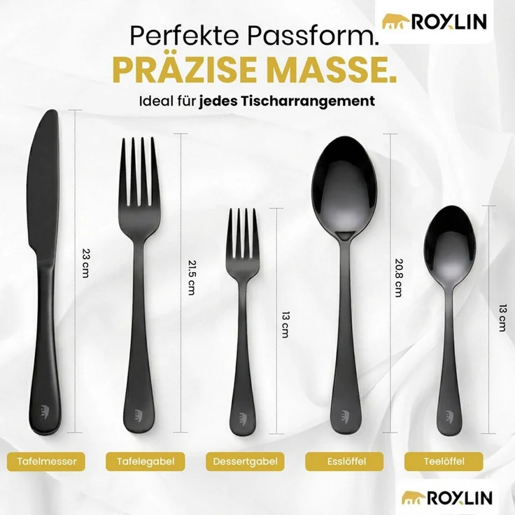 Roxlin Besteck-Set Roxlin Besteckset 30-tlg Plain Design Edelstahl, Gold/Schwarz/Silber – Bild 4