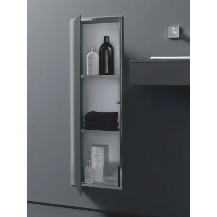 Emco ASIS 300 Badezimmerschrank Einbauschrank, Aluminium und Glas, Weiß Chrom, 96,4 cm, wechselbarer Türanschlag, großzügiger Stauraum – Bild 2