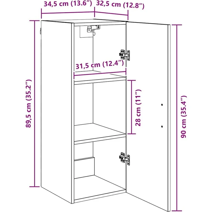 vidaXL Wandschrank Artisan-Eiche 34,5 x 34 x 90 cm Holzwerkstoff 882614 – Bild 12
