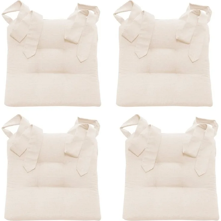 MAGMA Stuhlkissen Sitzkissen FINO Schleifenband Auflage - ca. 42cm x 46cm x 7cm - 4er Set elfenbein