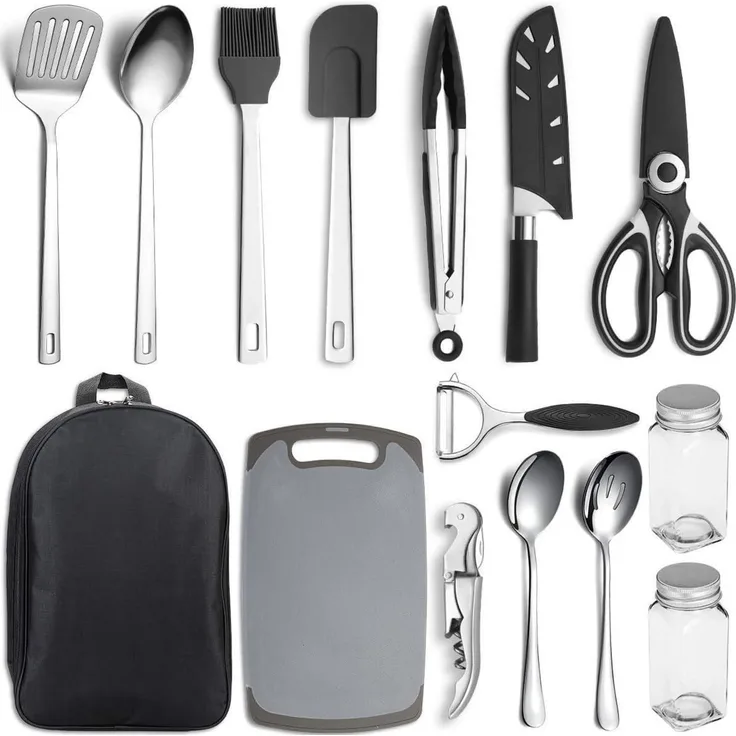 Camping Kochgeschirr Set 15-teilig Edelstahl Backpacking Grillen Wanderungen