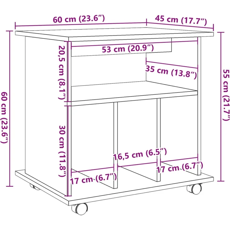 vidaXL Rollcontainer Artisan-Eiche 60x45x60 cm Holzwerkstoff 856663 – Bild 9