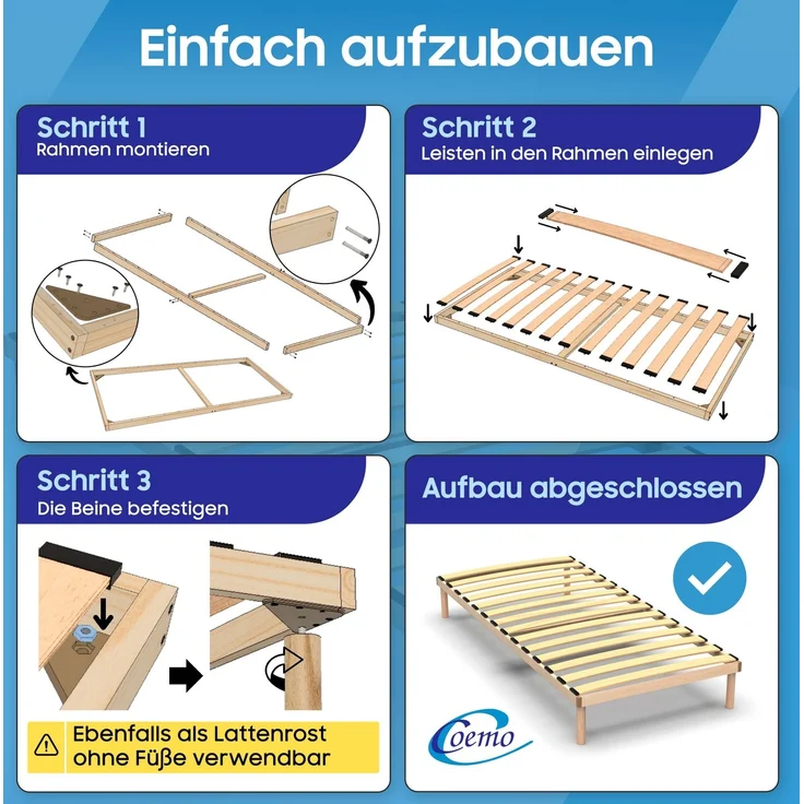 Bettgestell mit Lattenrost 'PYXIS' 90×200 cm, Massivholz Buche – Bild 5