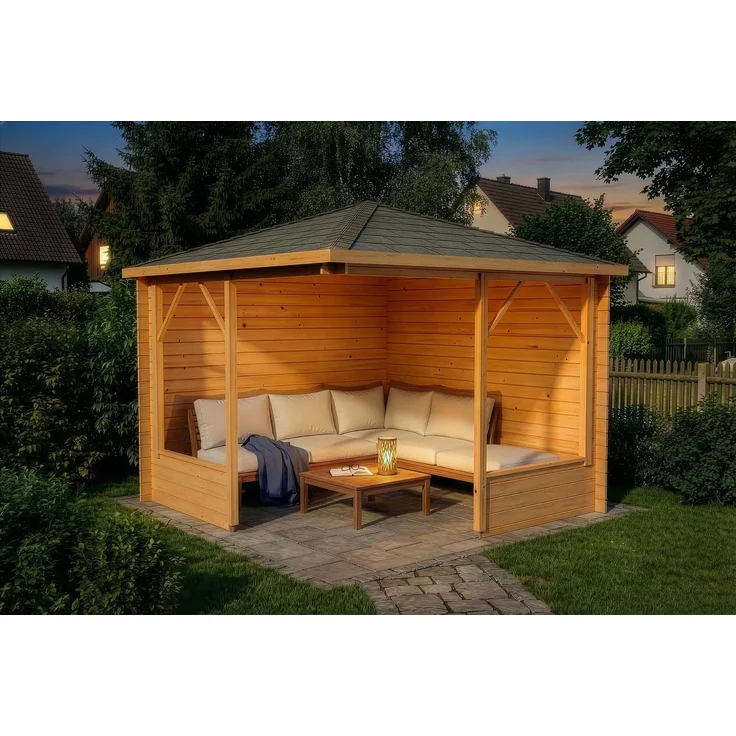 Alpholz 5-Eck Gartenlaube Maik-28 Gartenlaube aus Holz in Braun Blockhaus Holzhaus mit Montagematerial, 325x325 cm – Bild 3