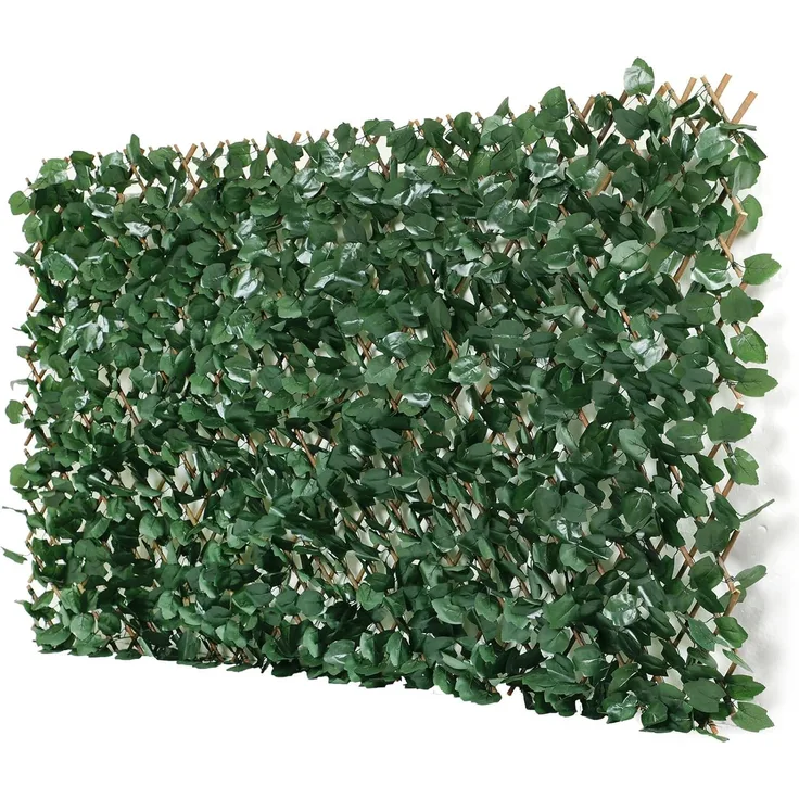 Coradoma Erweiterbarer Gitterzaun aus Weide mit künstlichem Blattwerk aus Ahornblätter – 100x200cm flexibel ausziehbar – Sichtschutz und Dekoration für Wohnzimmer, Garten, Balkon und Terrasse